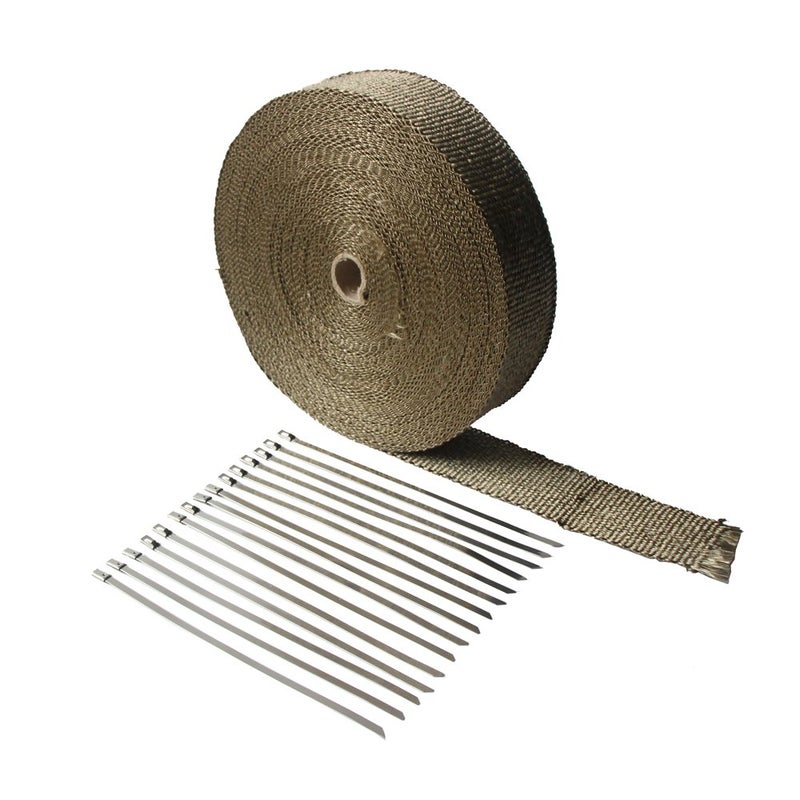 LEDAUT 2"x 100'Titanium Exhaust Heat Wrap For Car & Motorcycle Exhaust Tape With Stainless Ties - Image 1